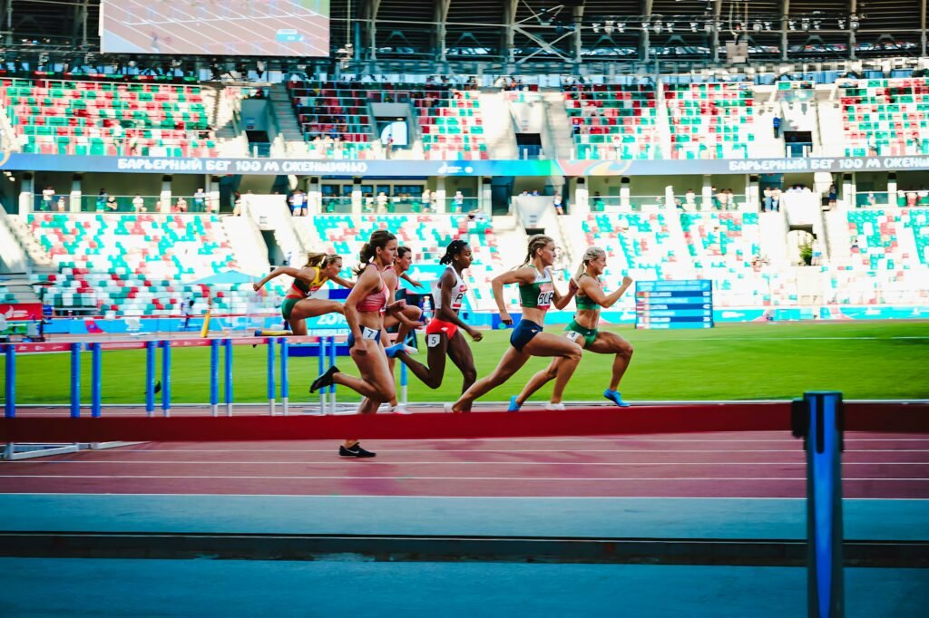 Women pictured running a race, create separation.