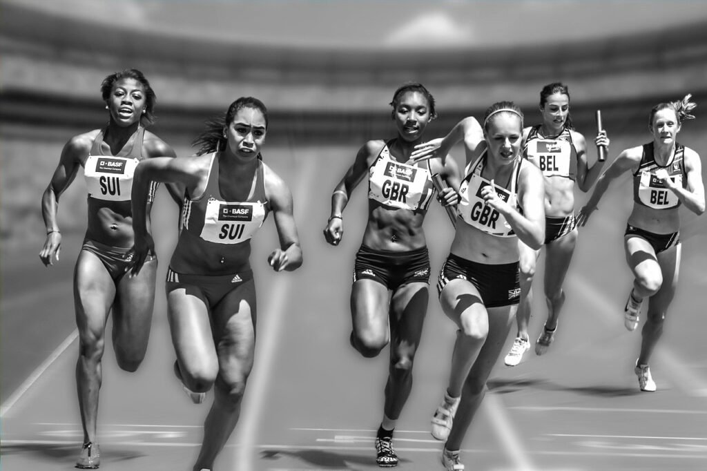 Women racing and depicting the unstoppable nature of hunanity.